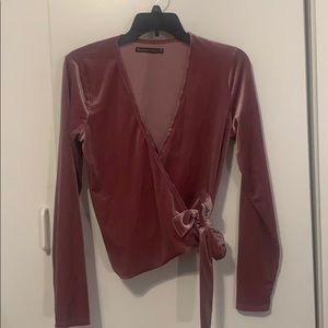 Abercrombie & Fitch velvet mauve cross front shirt